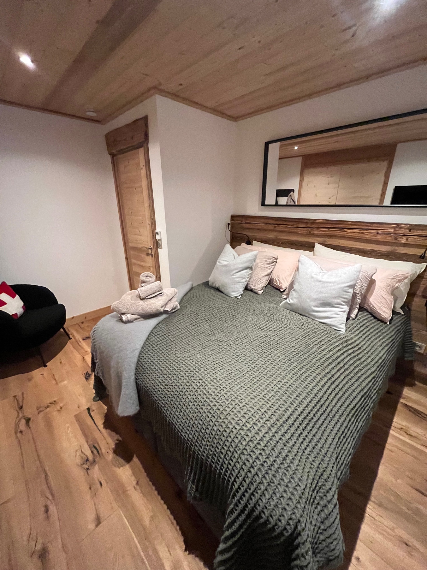 Chalet double bedroom prepared for a holiday changeover